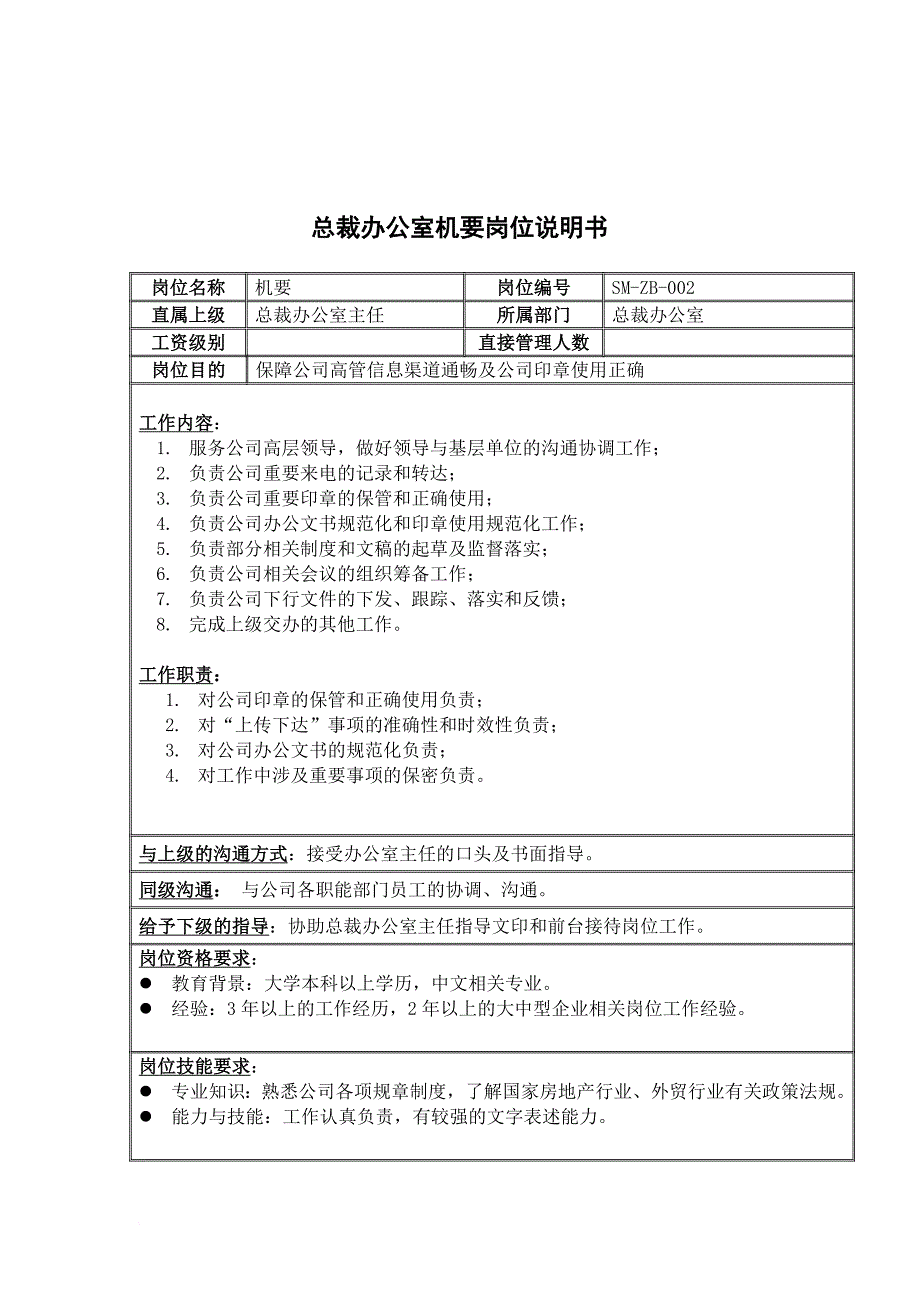 岗位职责_总裁办公室机要岗位职责_第1页