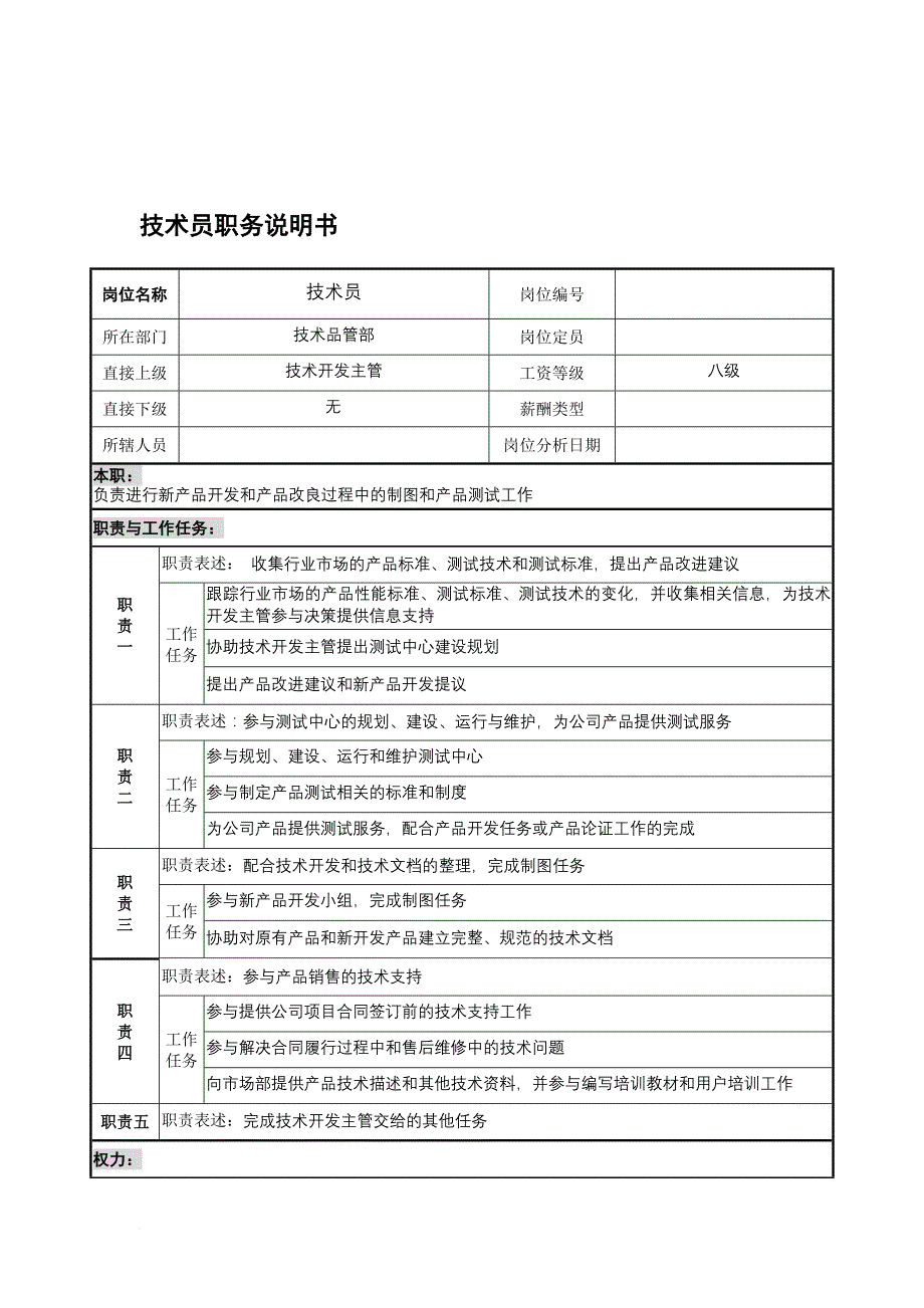 岗位职责_技术品管部技术员岗位职责_第1页