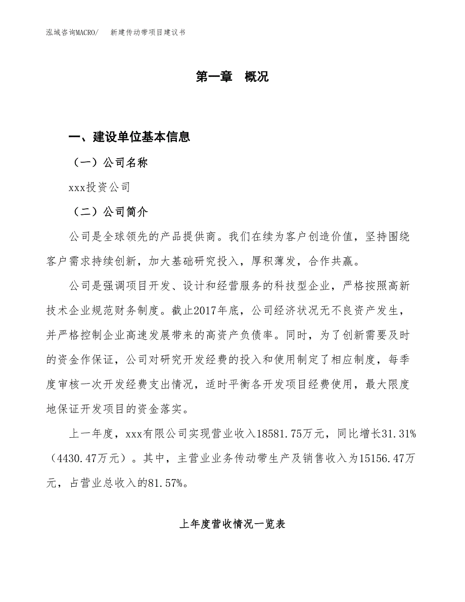 新建传动带项目建议书（总投资13000万元）_第1页