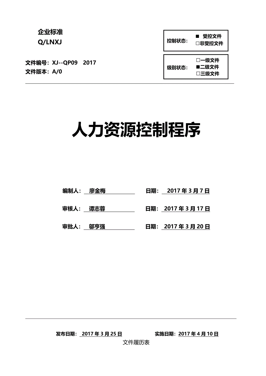 QP09人力资源控制程序_第1页