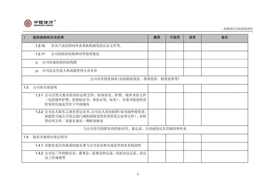 并购项目法律尽职调查清单资料_第5页