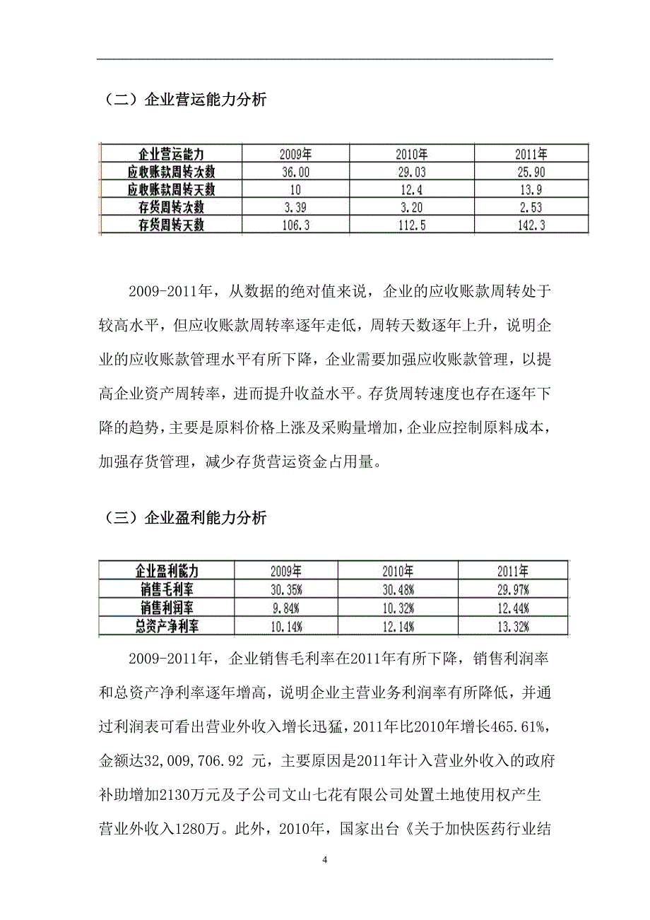 财务报告分析-云南白药2009-2011年_第4页