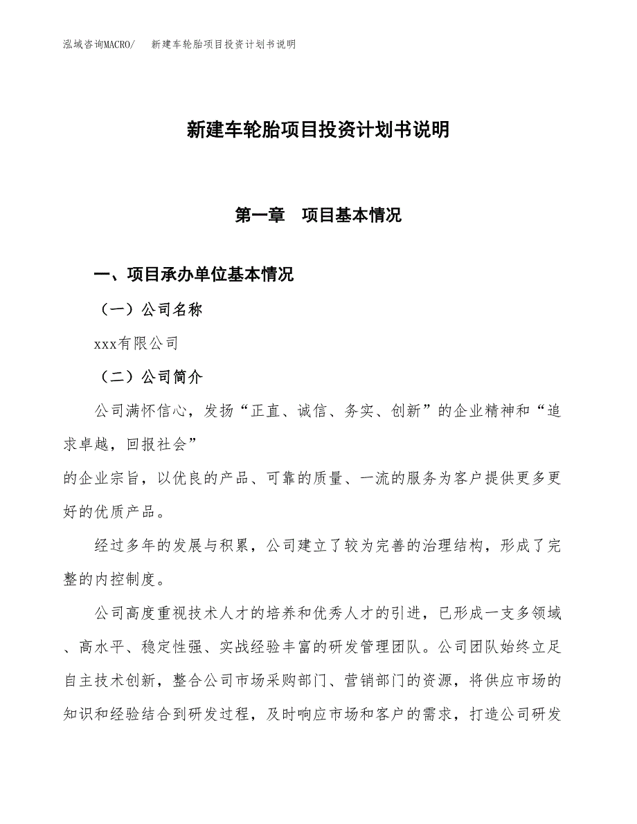 新建车轮胎项目投资计划书说明-参考_第1页