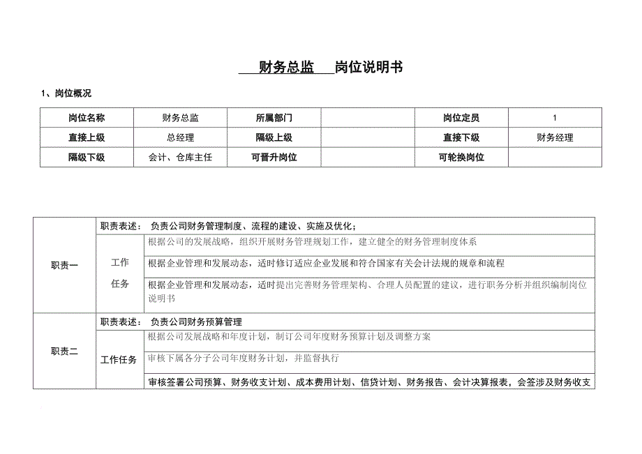 财务总监岗位说明书-模板_第1页