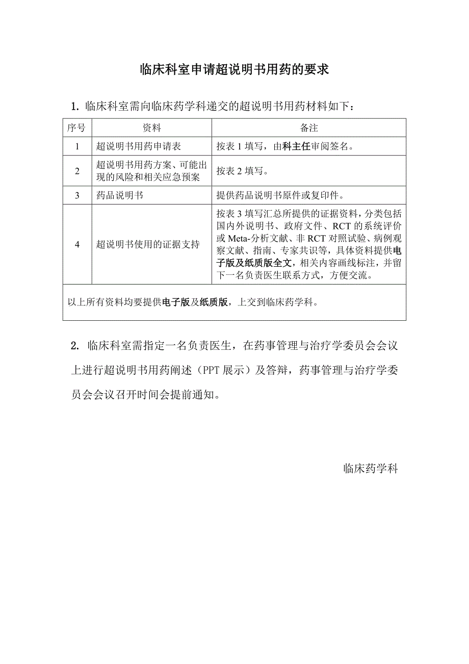 总件：临床科室申请超说明书用药的要求_第1页