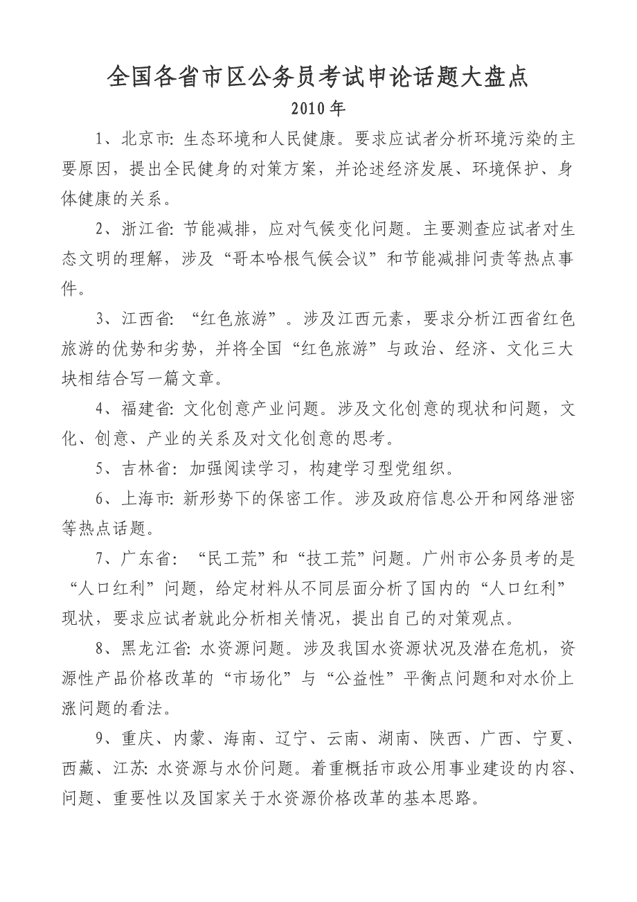 全国各省市区公务员考试申论话题大盘点_第1页