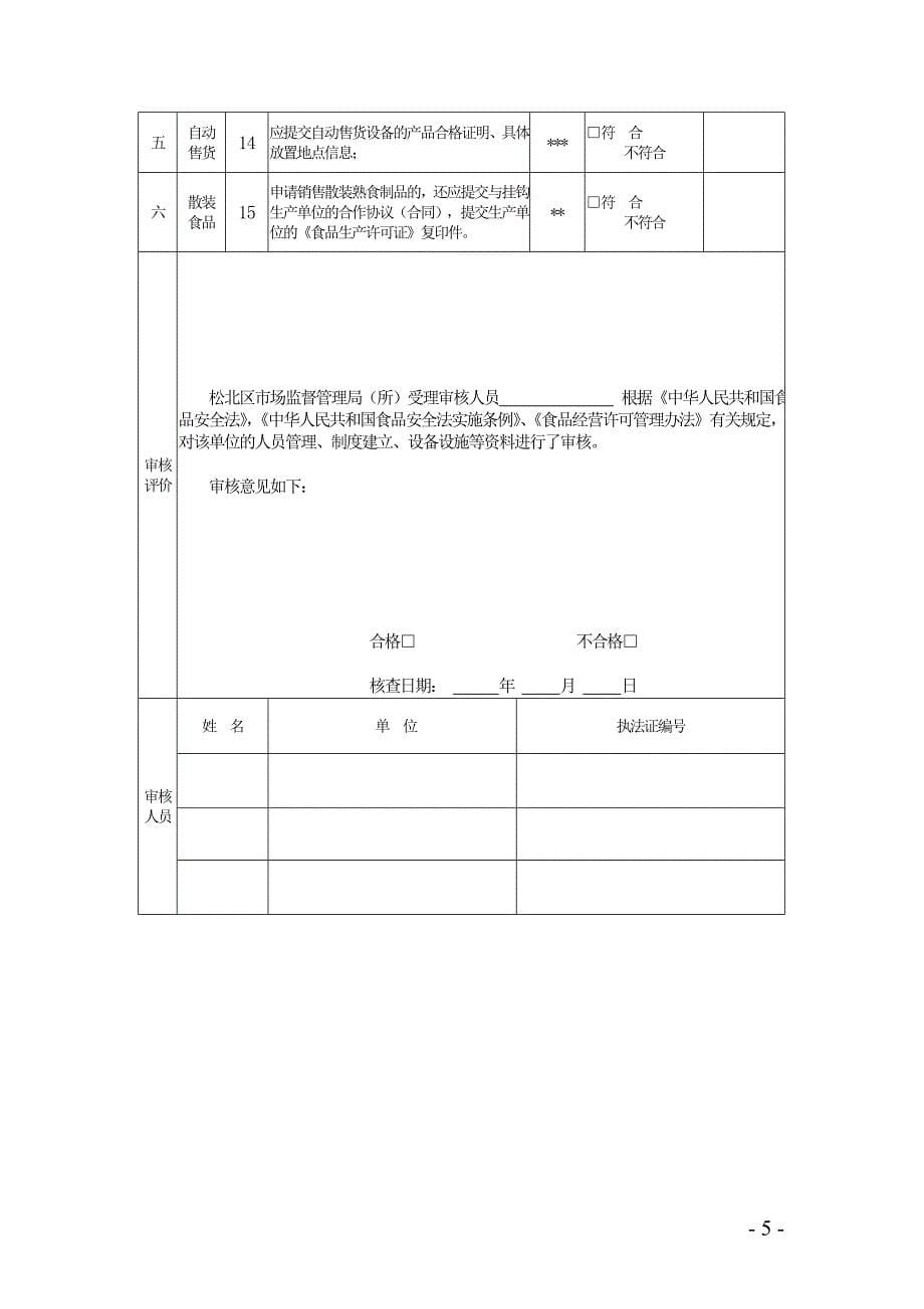 黑龙江省食品经营许可(销售类)审核表_第5页