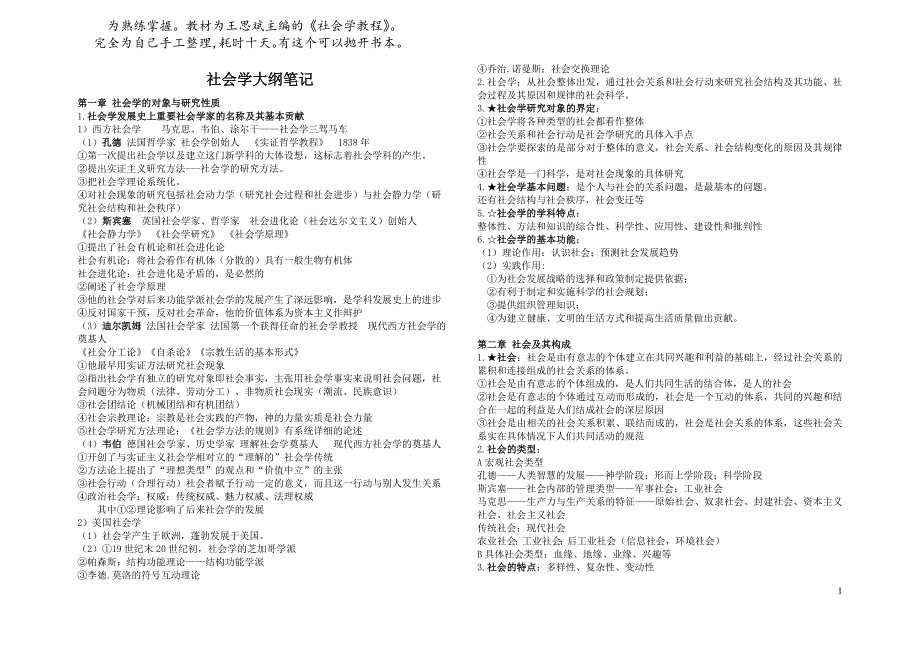 考研社会学研究方法大纲重点笔记(王思斌社会学教程)_第1页