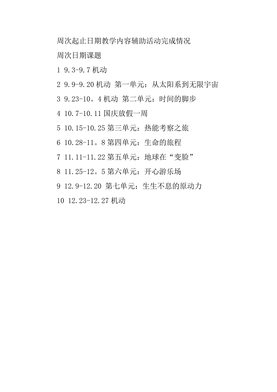 20xx年秋学期大象版五年级科学上册教学计划附进度表（20xx-20xx第一学期）_第4页