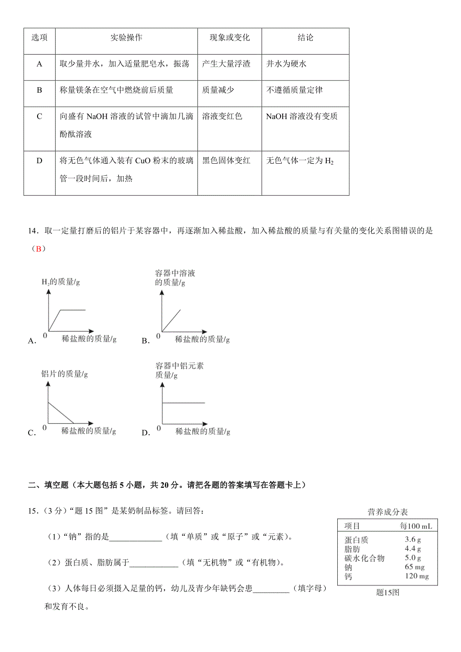 2019年广东省中考化学真题（word版，含答案）_第4页