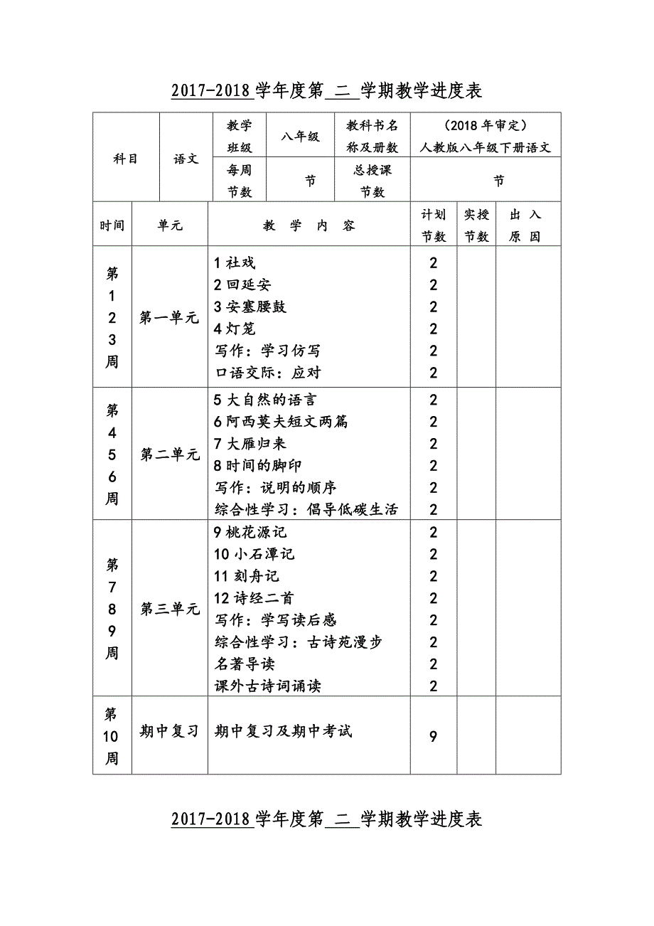 学期教学进度表       作课教案 - 副本_第1页