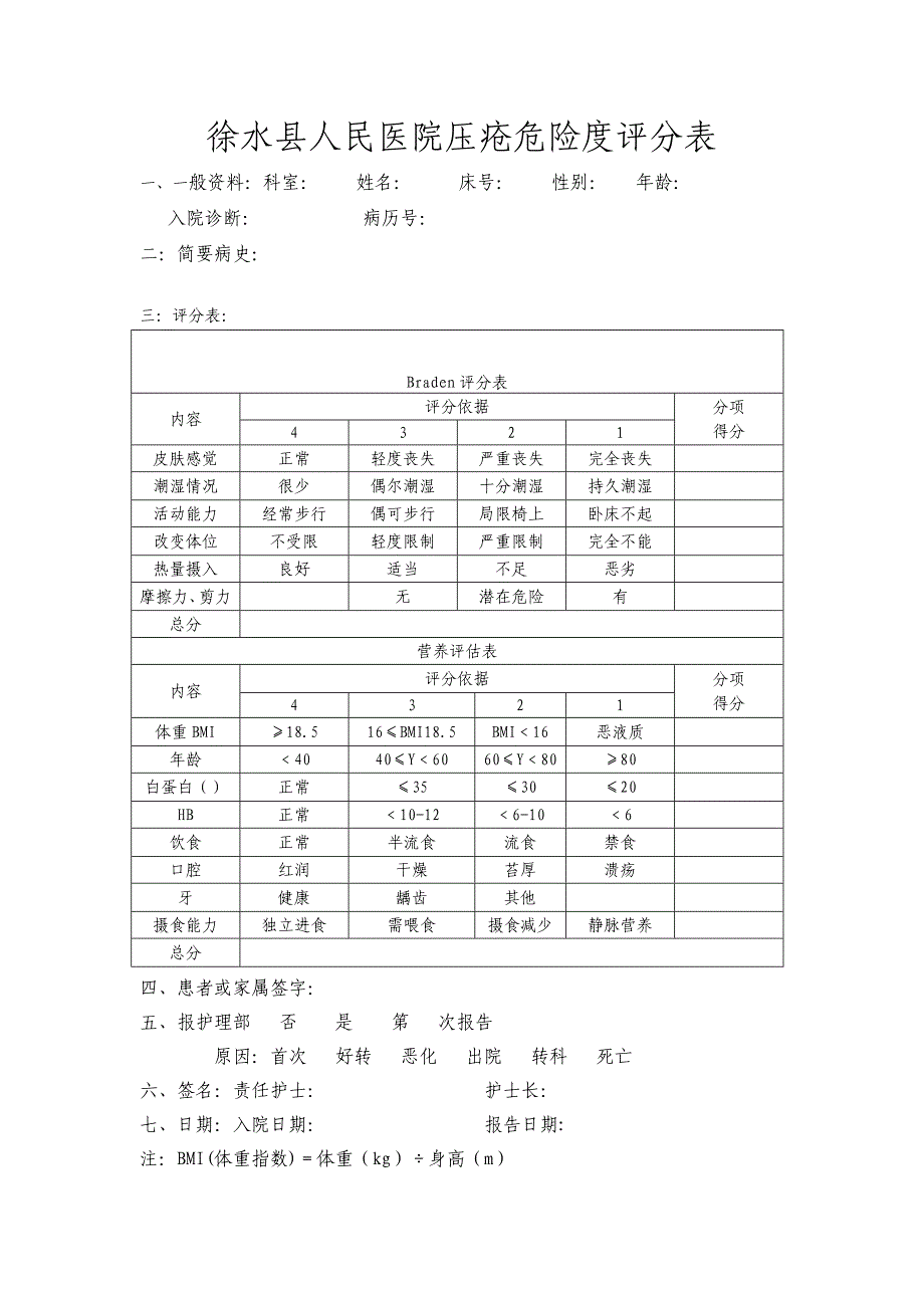 braden压疮危险度评分表_第1页