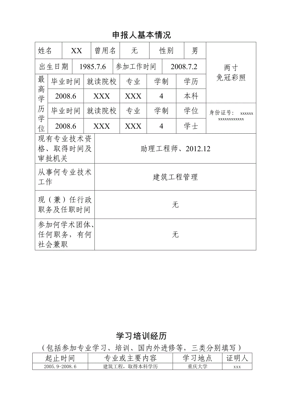 (模板)重庆市专业技术资格申报评审表_第3页