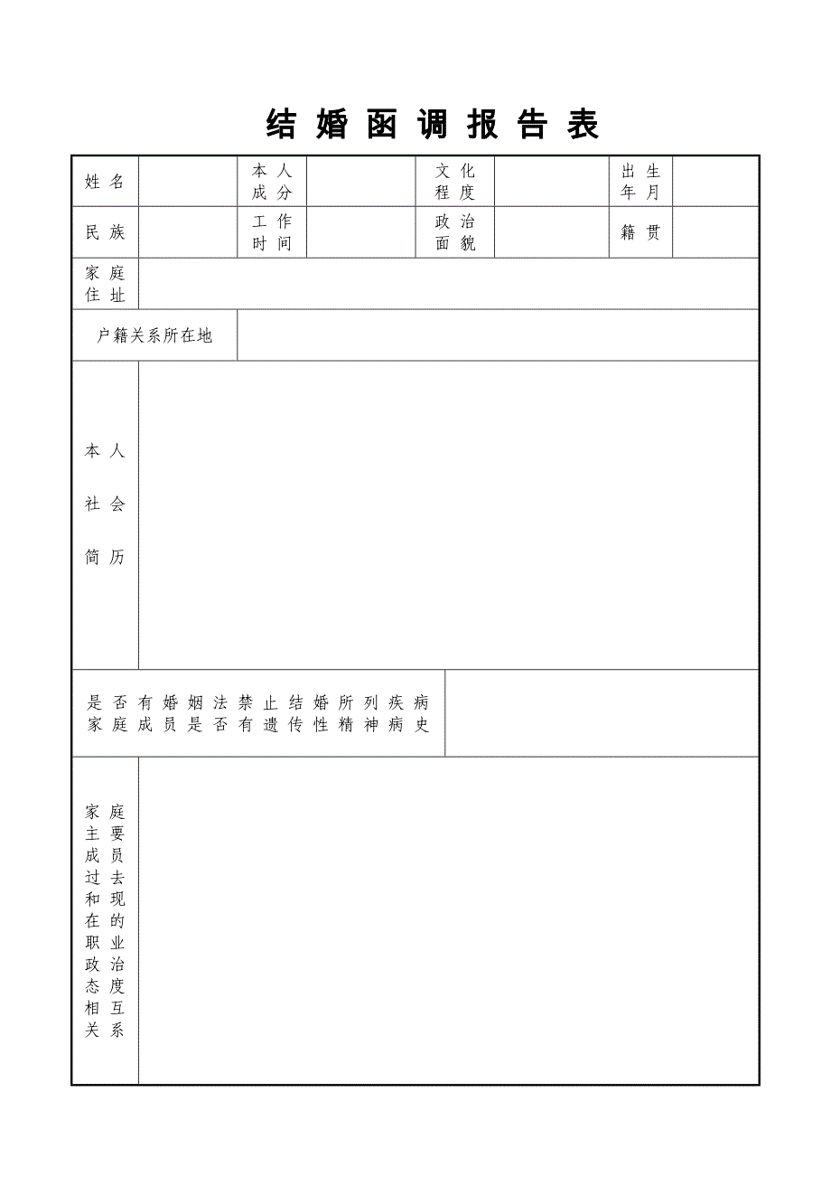 结婚函调报告表(手写)_第1页