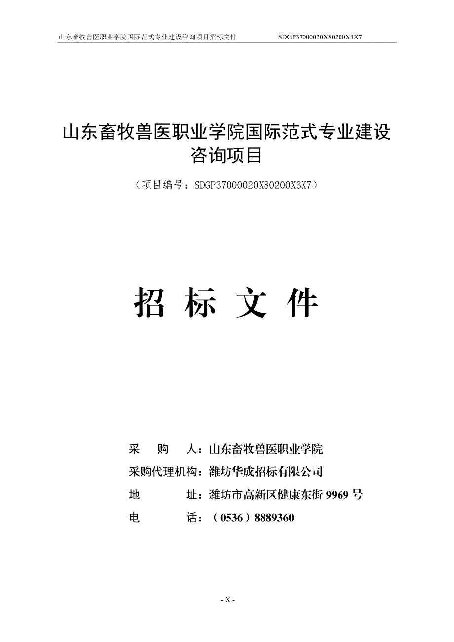 山东畜牧兽医职业学院国际范式专业建设咨询项目招标文件_第1页