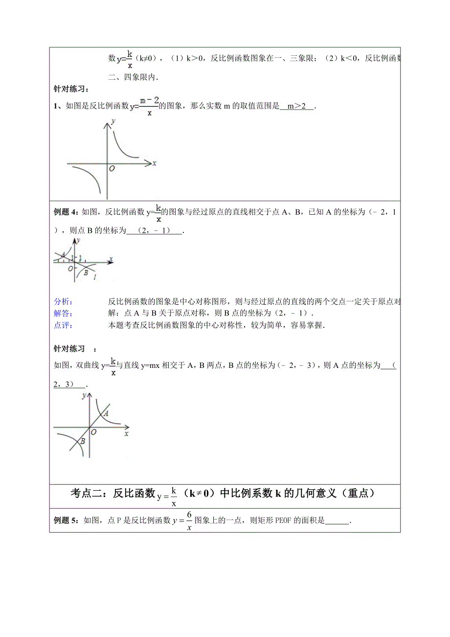 反比例函数的图像与性质一个性化辅导讲义_第4页