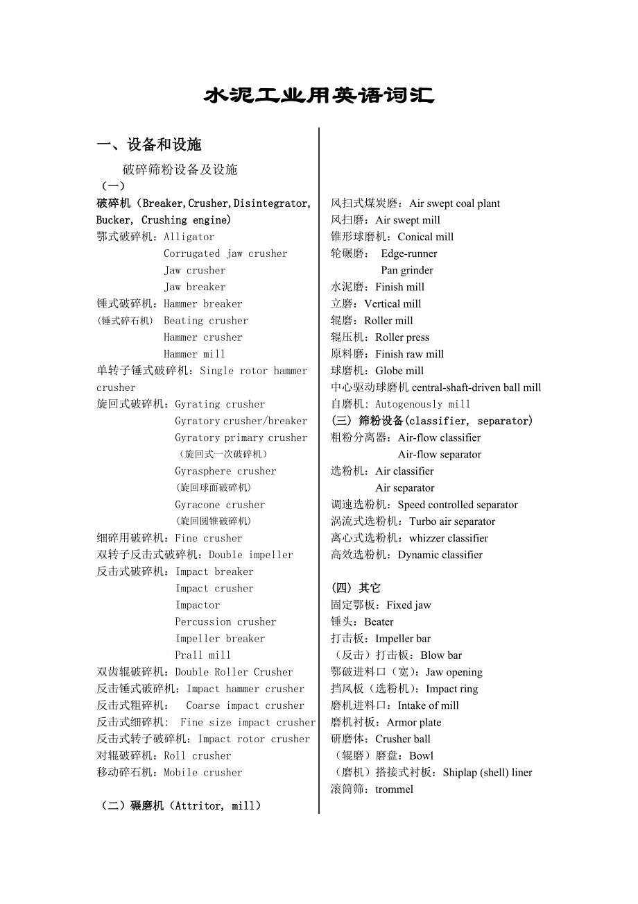 国外水泥工业英语词汇大全_第1页