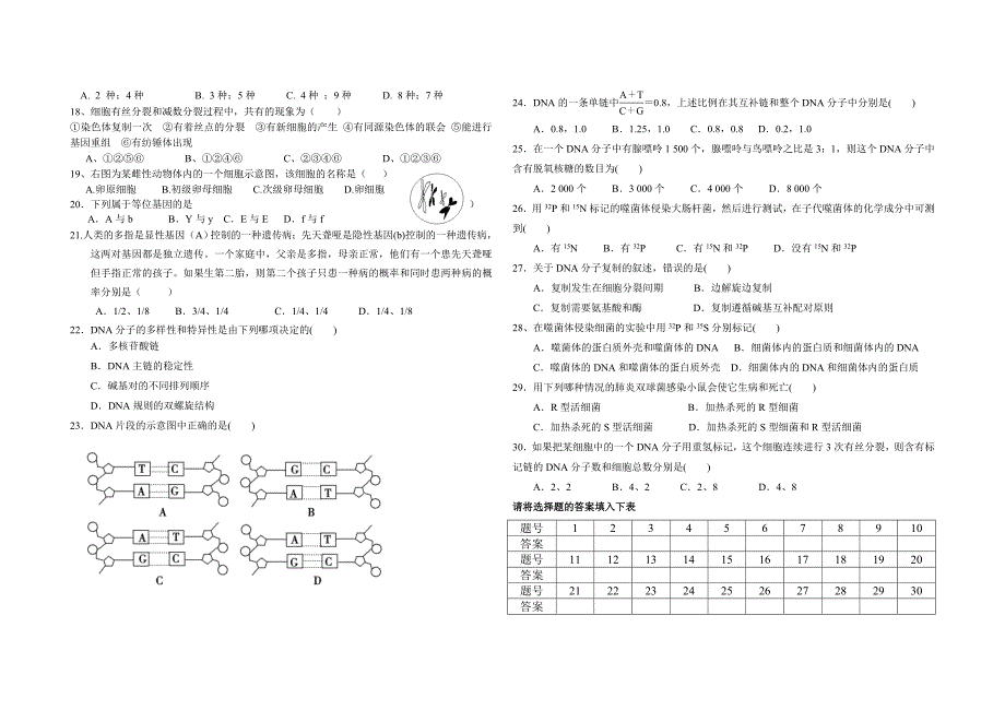 高一生物必修二至检测题副本_第2页