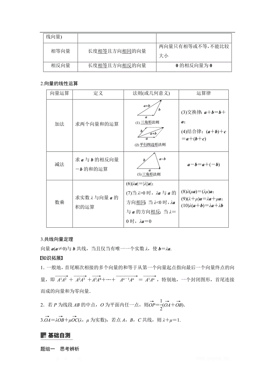 2019版高考文科数学大一轮复习人教A版文档：5.1 平面向量的概念及线性运算 _第2页