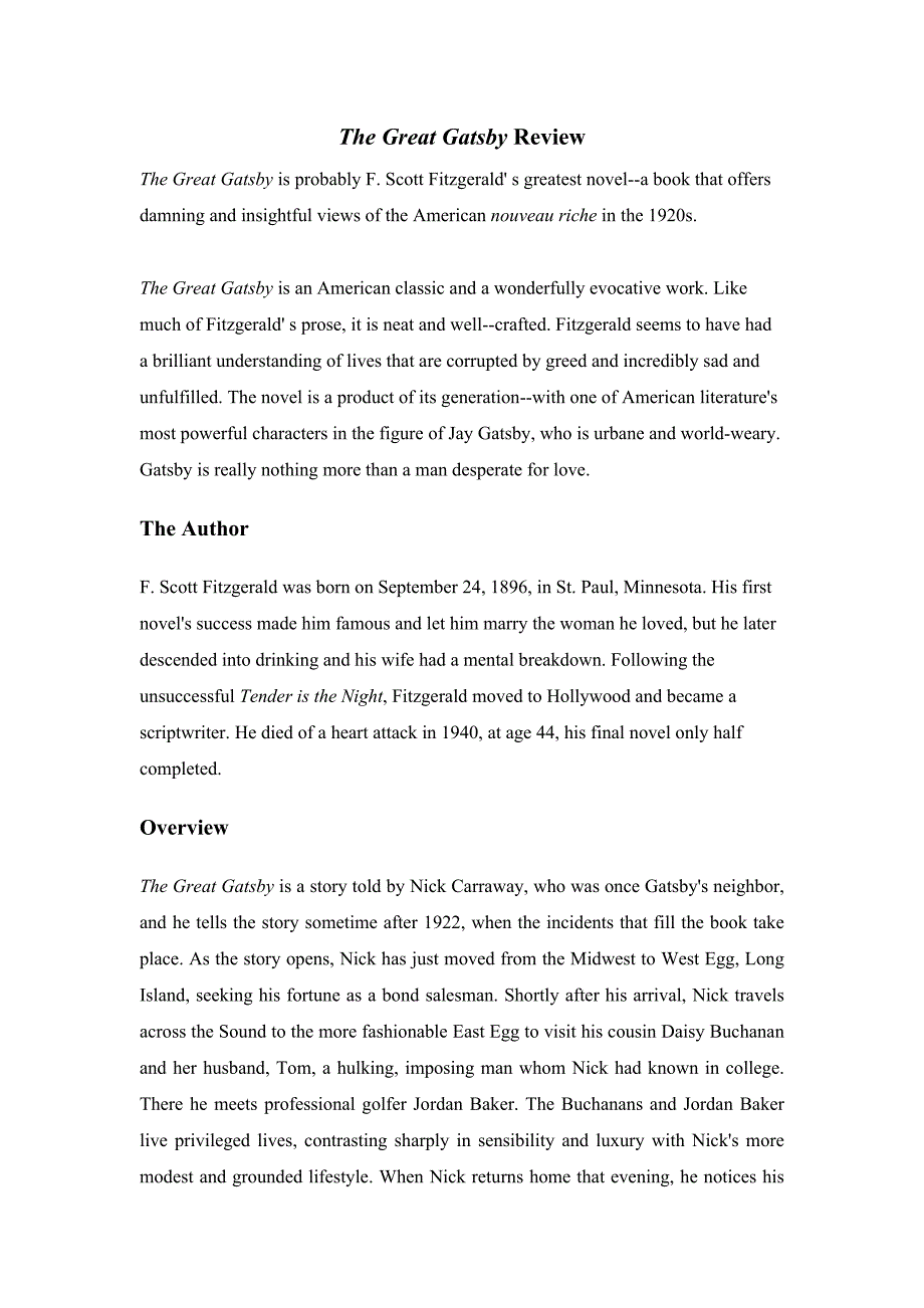 了不起的盖茨比英文读书笔记_第1页