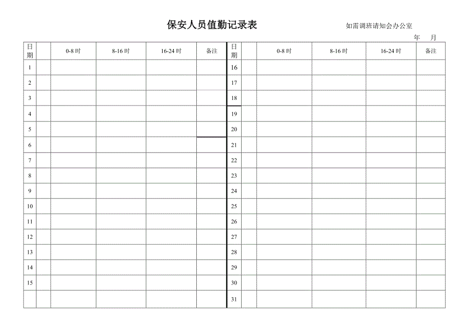 保安人员值勤记录表_第1页