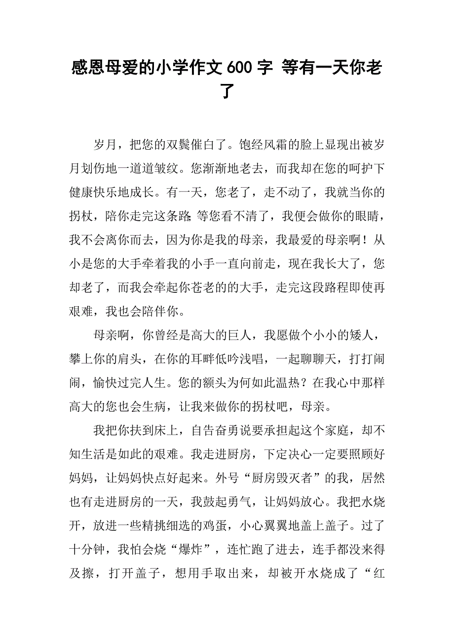 感恩母爱的小学作文600字 等有一天你老了.doc_第1页