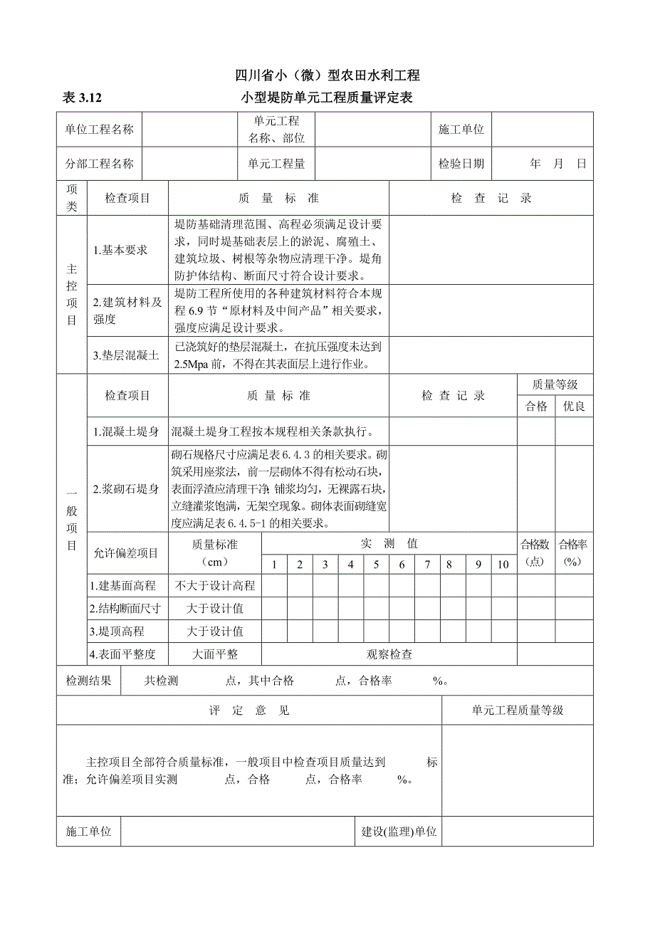 小(微)型农田水利工程施工质量检验与评定规程(单元专用表格).._第4页