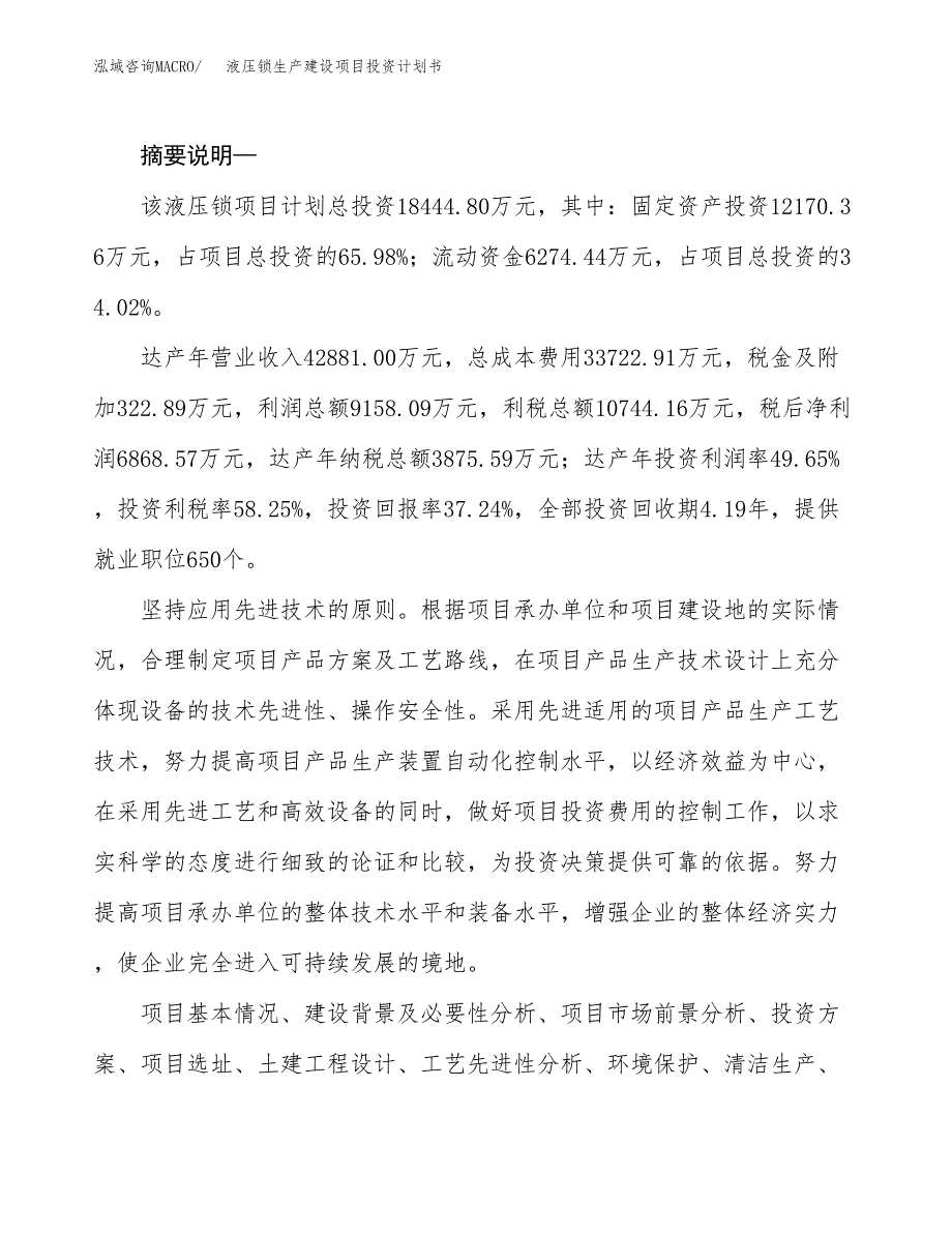 （实用模版）液压锁生产建设项目投资计划书_第2页