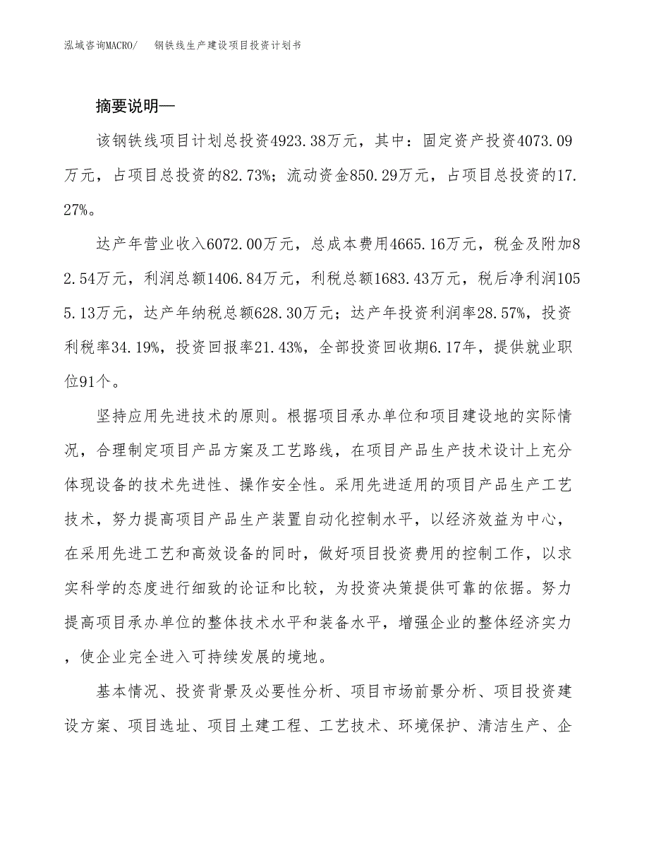 （实用模版）钢铁线生产建设项目投资计划书_第2页