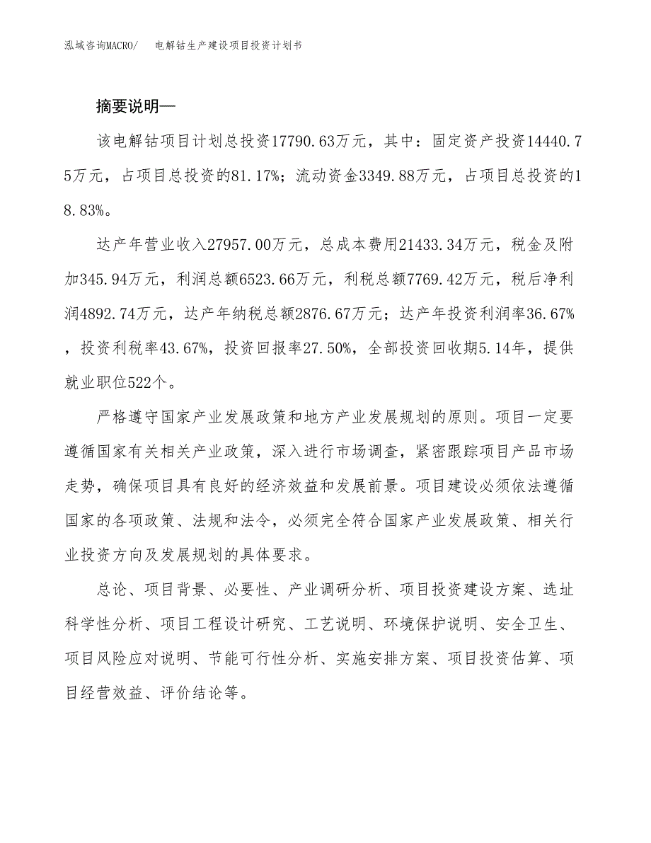 （模板）电解钴生产建设项目投资计划书_第2页