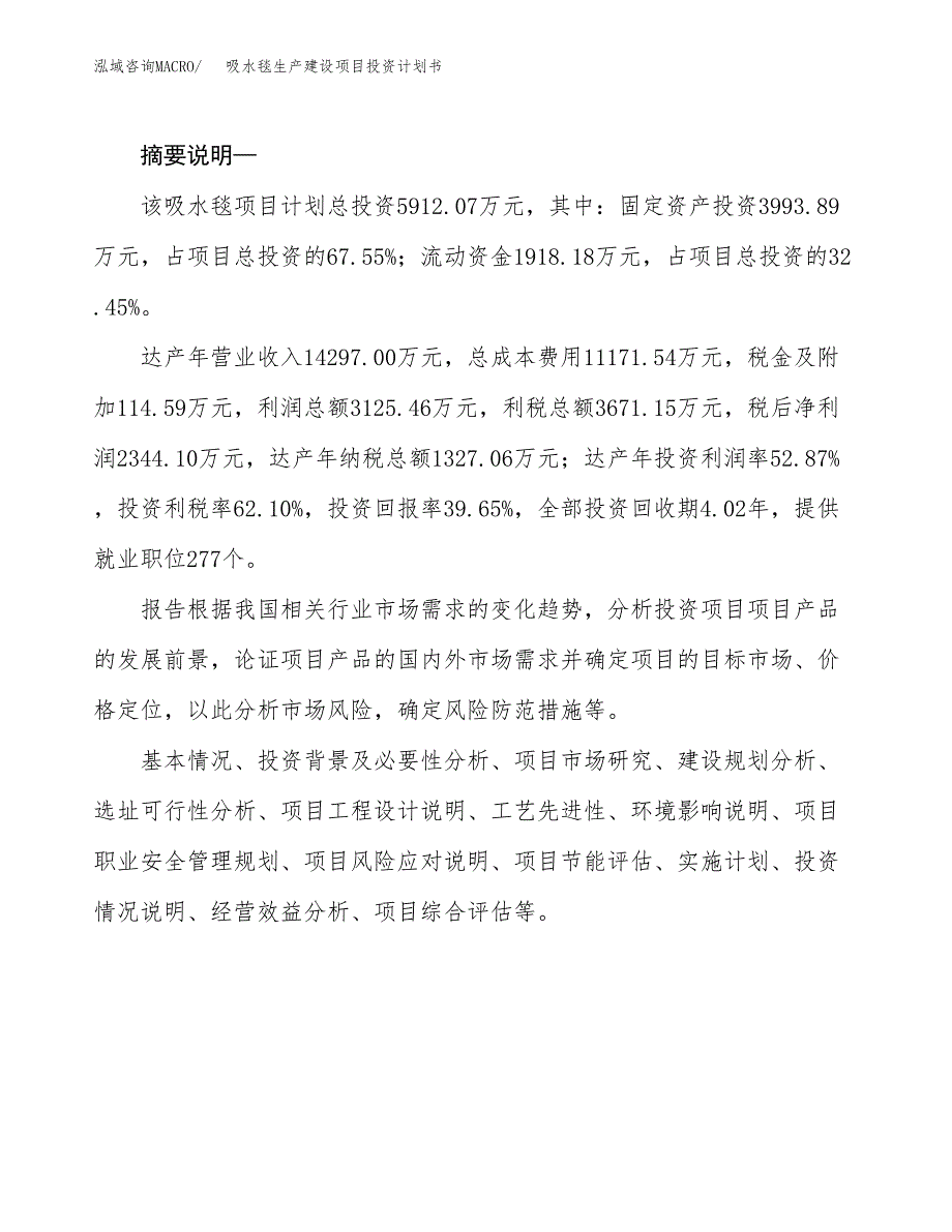 （模板）吸水毯生产建设项目投资计划书_第2页