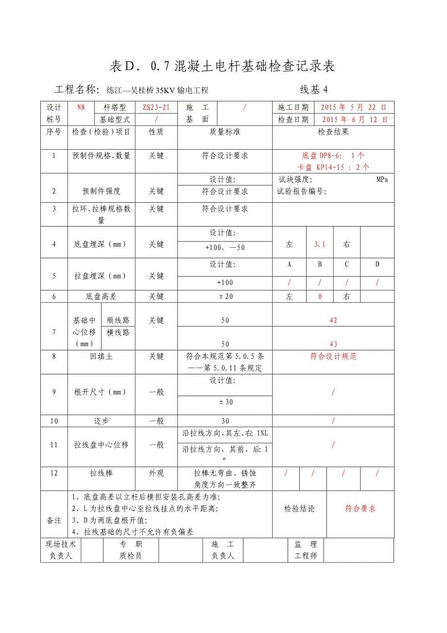 混凝土电杆基础检查记录表_第5页