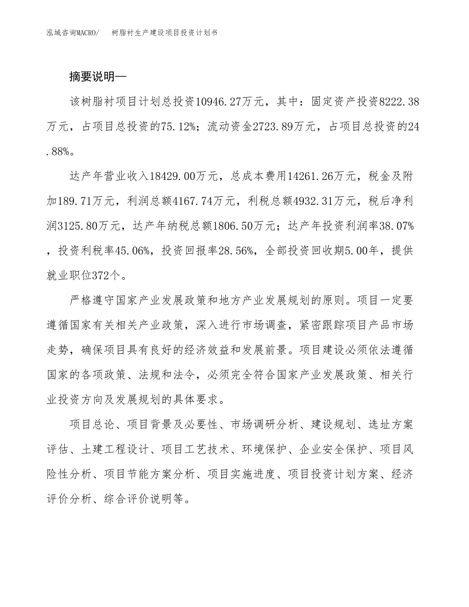 （模板）树脂衬生产建设项目投资计划书_第2页