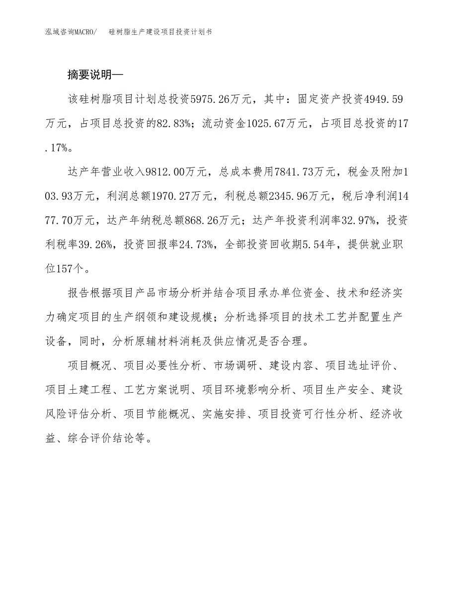 （实用模版）硅树脂生产建设项目投资计划书_第2页