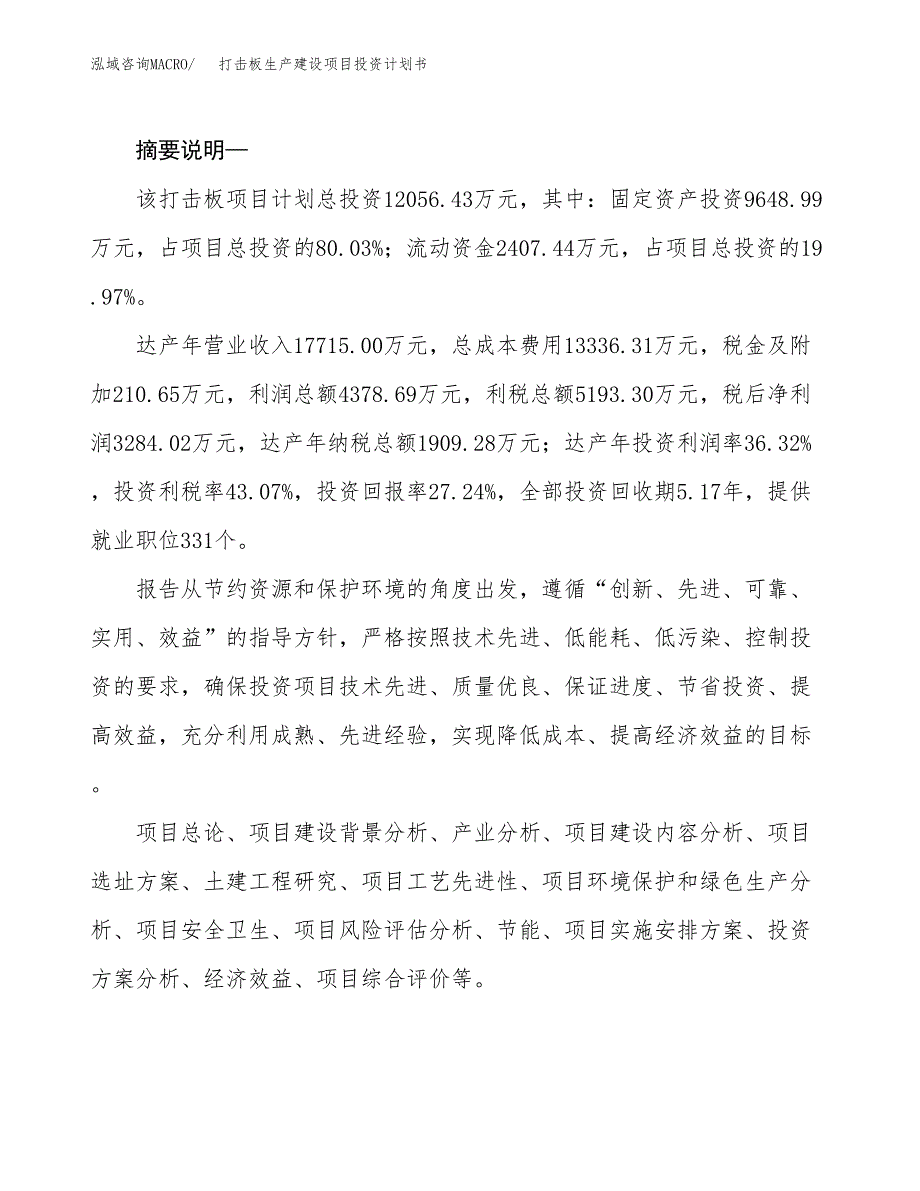 （实用模版）打击板生产建设项目投资计划书_第2页