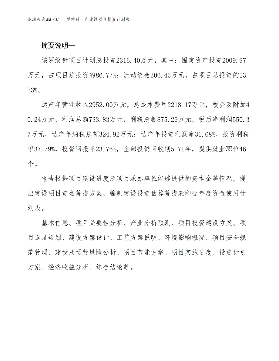 （实用模版）罗纹针生产建设项目投资计划书_第2页