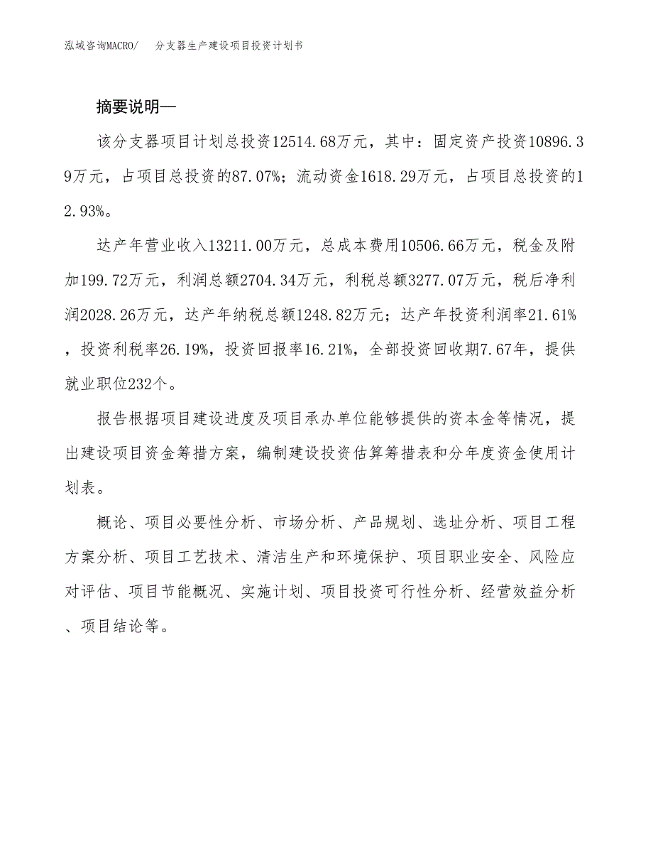 （模板）分支器生产建设项目投资计划书_第2页