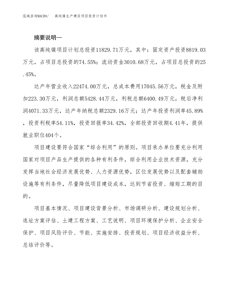 （模板）高纯镍生产建设项目投资计划书_第2页