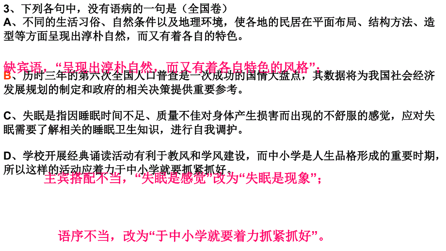 2011年全国各地高三高考语文试卷病句题汇总及解析0节_第3页