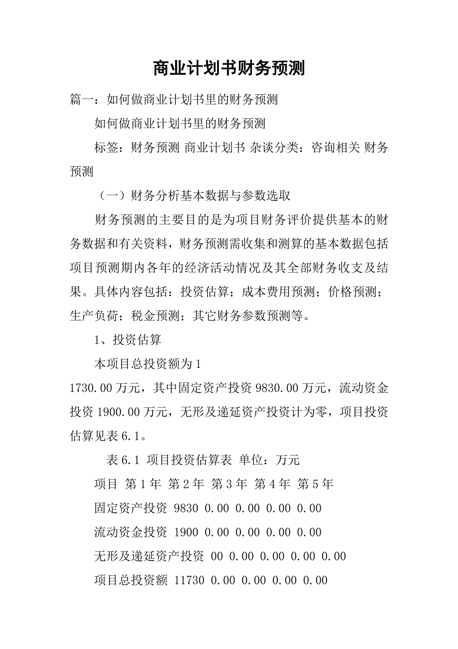 商业计划书财务预测.doc_第1页