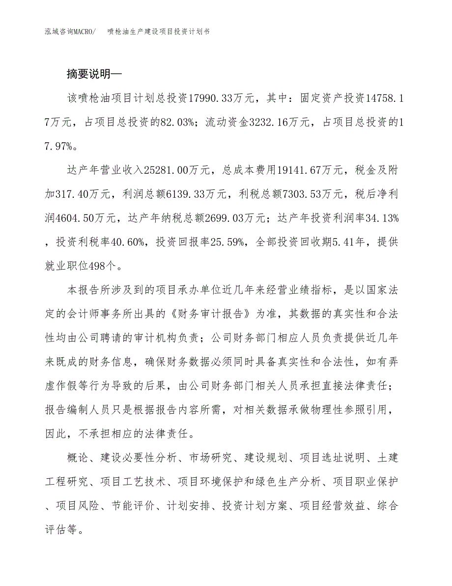 （模板）喷枪油生产建设项目投资计划书_第2页