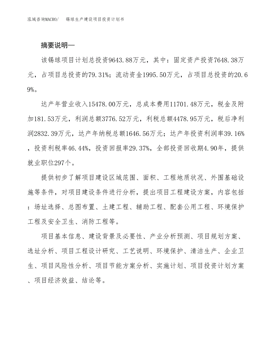 （实用模版）锡球生产建设项目投资计划书_第2页