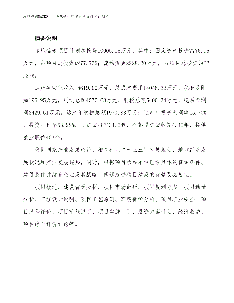 （模板）炼焦碳生产建设项目投资计划书_第2页