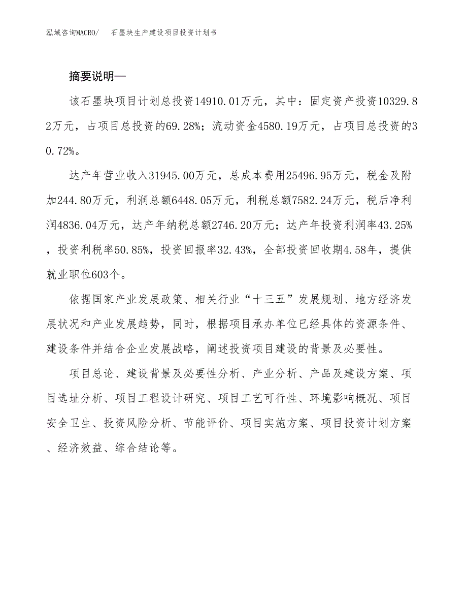 （模板）石墨块生产建设项目投资计划书_第2页