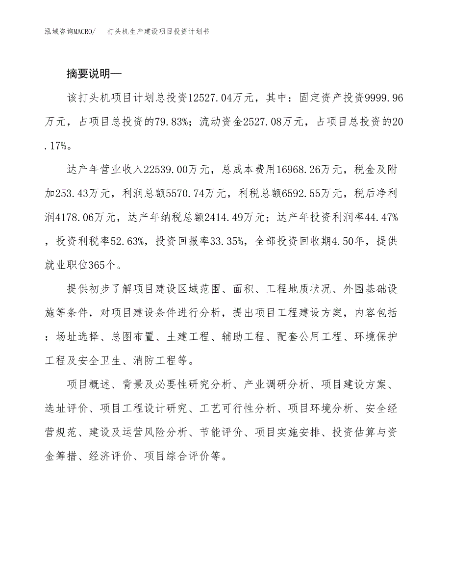 （实用模版）打头机生产建设项目投资计划书_第2页