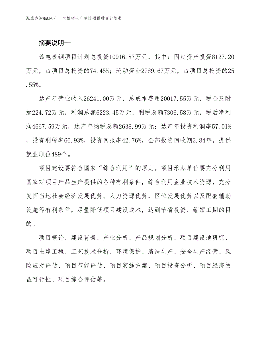 （实用模版）电极铜生产建设项目投资计划书_第2页