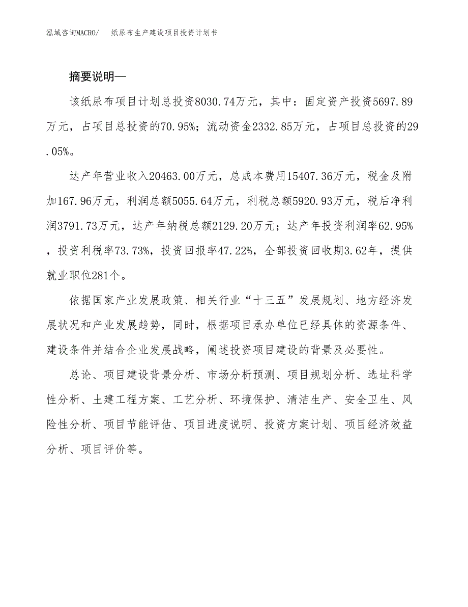 （实用模版）纸尿布生产建设项目投资计划书_第2页