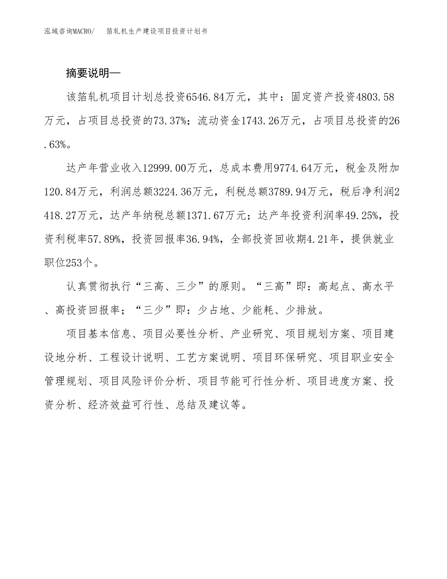 （模板）箔轧机生产建设项目投资计划书_第2页