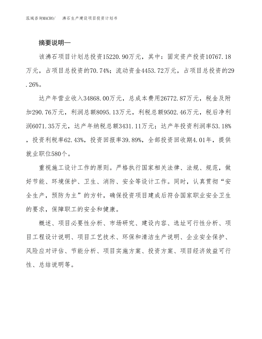 （实用模版）沸石生产建设项目投资计划书_第2页