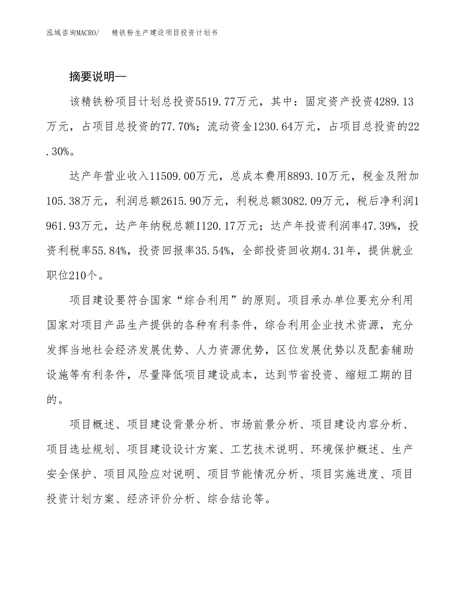 （实用模版）精铁粉生产建设项目投资计划书_第2页